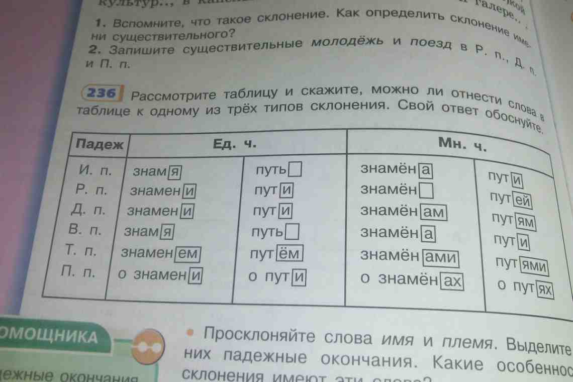 Как определить склонение существительных в русском языке